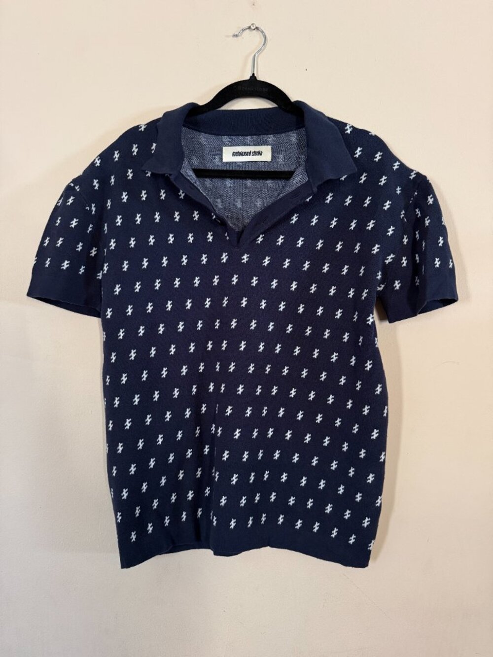 Metalwood Studio Crossline Knit Golf Navy Thick Polo Men’s Size Medium Cotton